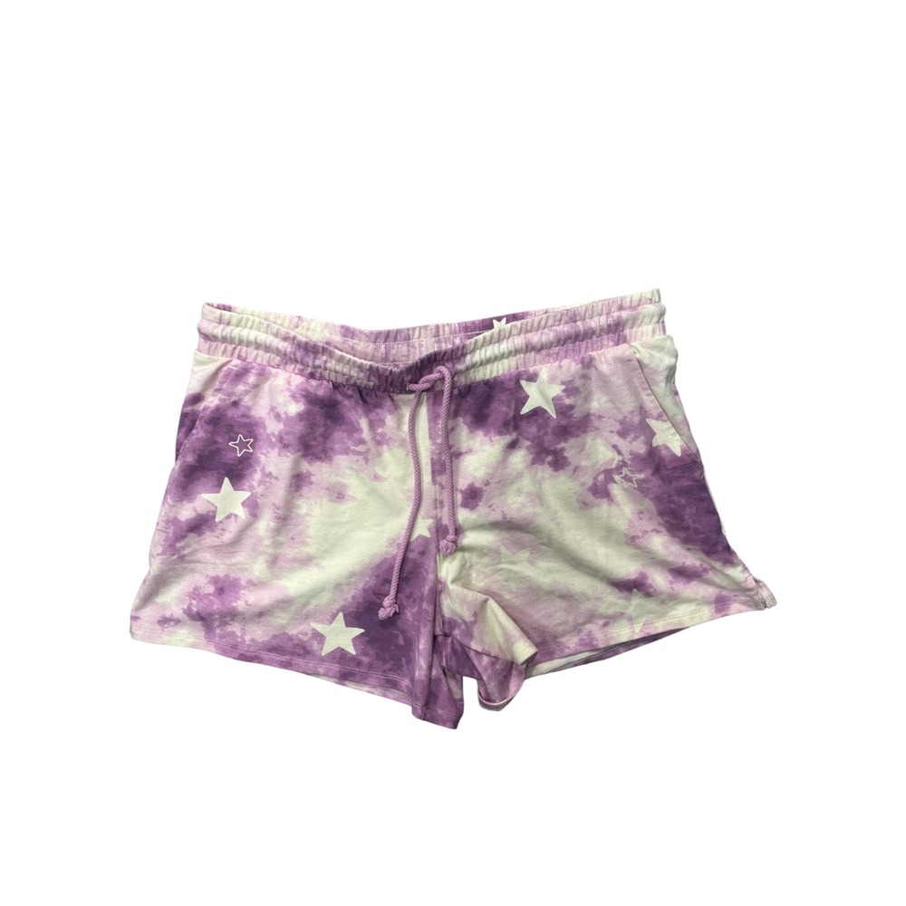 Wildfox Shorts Large Purple Tie Dye Stars Print Lounge French Terry Pocket